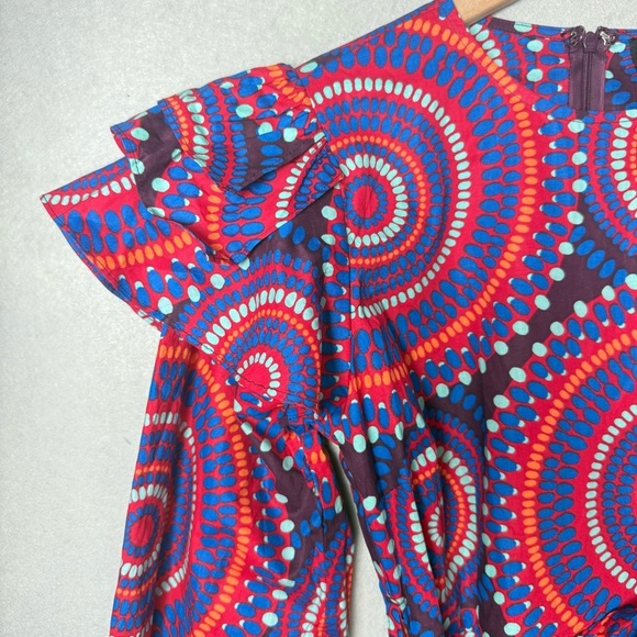 D’IYANU Women’s Anola African Print Dress Red Indigo Circles 100% Cotton size S - Picture 4 of 15